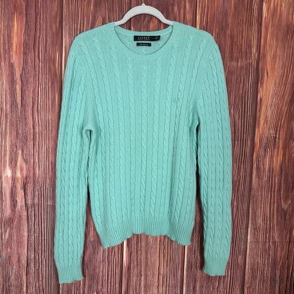 Polo Ralph Lauren 100% Cashmere Cable Knit Sweater Turquoise Mint Geen Size XL - Picture 2 of 5